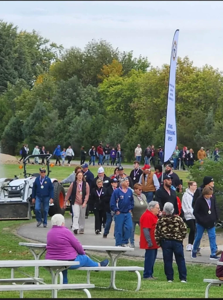 Participants walk at Hankinson Veterans Memorial Park.